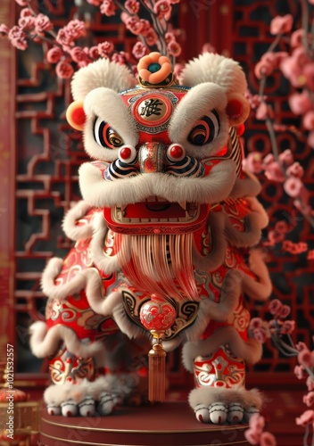 Chinese New Year Lion Dance Figure Illustration