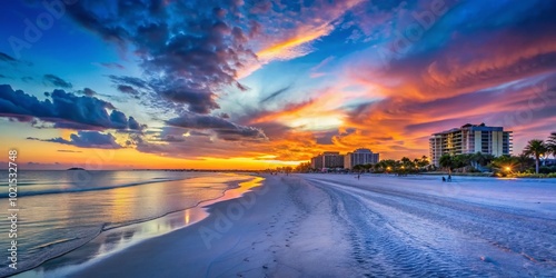 Serene Siesta Key Beach Views with Soft Sand, Clear Waters, and Vibrant Sunset Sky in Florida photo