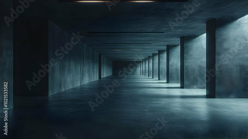 Dark Concrete Hallway with Light at the End 3D Illustration