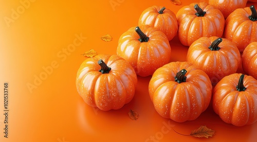 Decorative pumpkins on an orange background