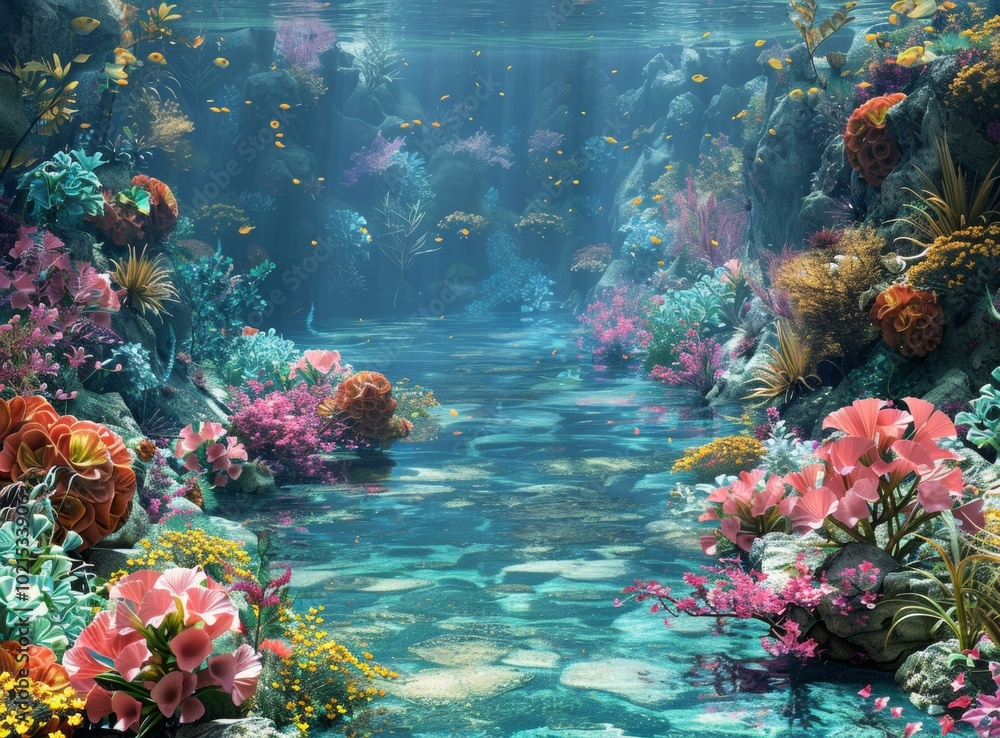 Naklejka premium Beautiful Underwater Coral Reef Landscape Illustration