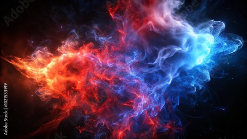 abstract depiction of nebula smoke fire in red and blue light isolated on a black background, embodying the concept of versus, competition, and fight 