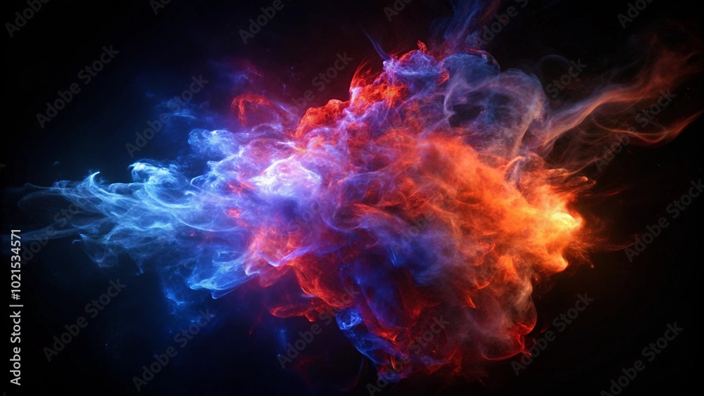 abstract depiction of nebula smoke fire in red and blue light isolated on a black background, embodying the concept of versus, competition, and fight
abstract depiction of nebula smoke fire in red and blue light isolated on a black background, embodying the concept of versus, competition, and fight