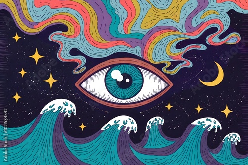 Obraz na płótnie An Illustration with a Trippy Aesthetic Eye w salonie