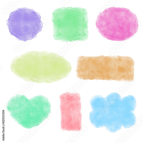 Set of watercolor paint brush strokes and texture. Hand drawn abstract shapes on transparent background for design element.