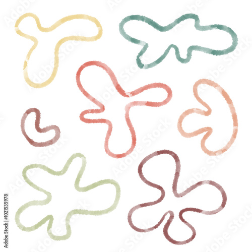 Various colorful doodle shapes, blob abstract element, organic line on transparent background. Watercolor design asset.