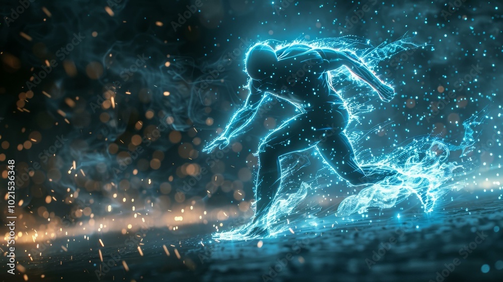 Blue energy man running