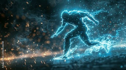 Blue energy man running