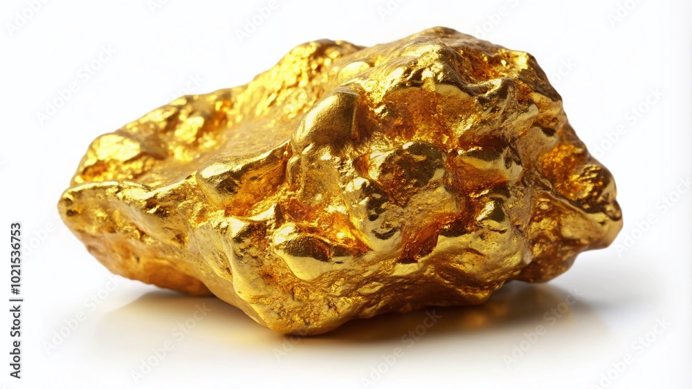 Shiny Gold Nugget Isolated on White Background, Perfect for Wealth, Mining, and Nature Themes Shiny Gold Nugget Isolated on White Background, Perfect for Wealth, Mining, and Nature Themes