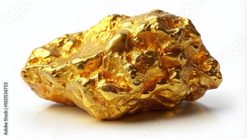 Shiny Gold Nugget Isolated on White Background, Perfect for Wealth, Mining, and Nature Themes