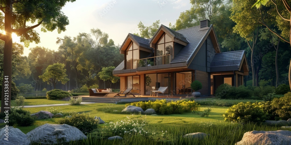Modern Wooden House in a Lush Forest Modern Wooden House in a Lush Forest
