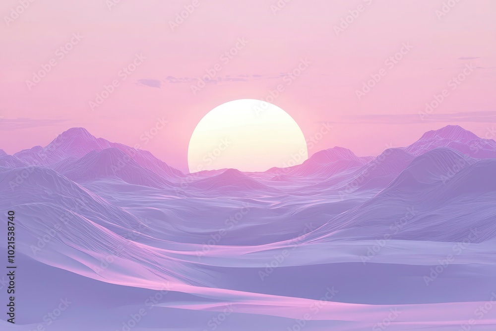 A Digital Sunset Over a Wavy, Purple Mountain Range A Digital Sunset Over a Wavy, Purple Mountain Range