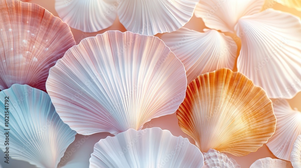 Marine Magic: Seashells in Anime Vector Illustration with Underwater Shadows - Minimalist Paper Cut Design with Playful Palette