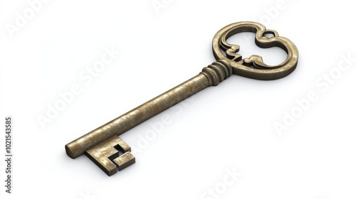 3D render of a key isolated on a white background