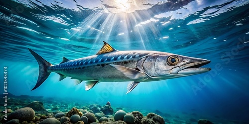 Wallpaper Mural Striking Barracuda Fish Swimming in Clear Blue Ocean Waters Captured in Stunning Underwater Photography Torontodigital.ca