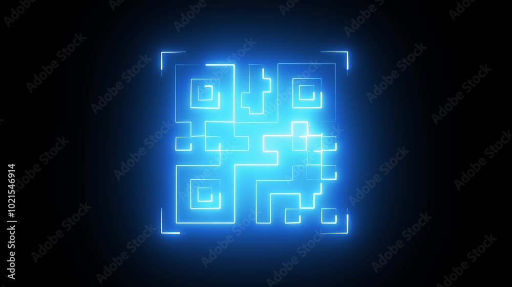 Neon line QR code animated lineal symbol icon. Scanning QR code symbol.