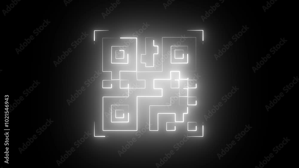 Neon line QR code animated lineal symbol icon. Scanning QR code symbol.