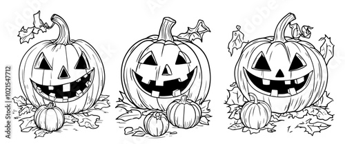 halloween pumpkin hand-drawn illustration set black vector
