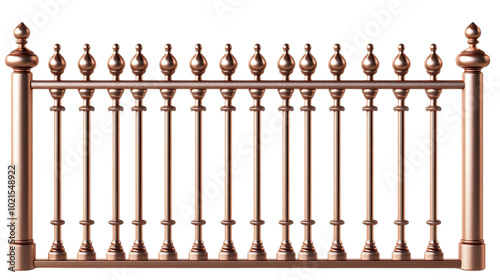 Decorative metal fence with vertical bars and finials.