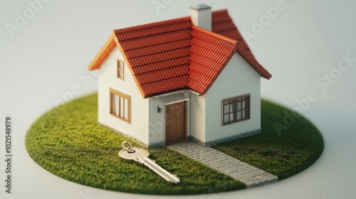 House attached to a key Concept for real estate or property 3D rendering