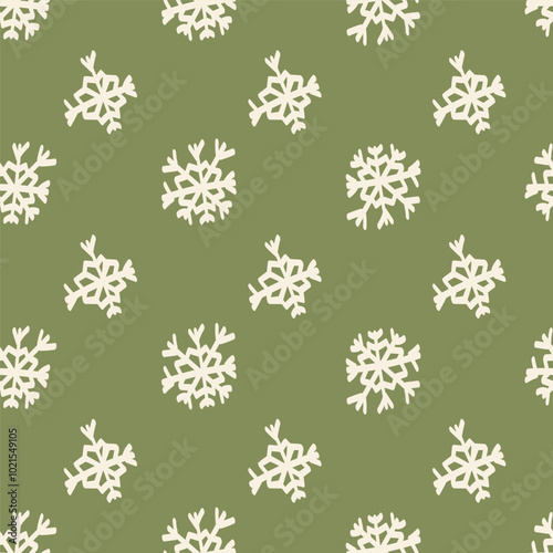 Vector illustration. Christmas and New Year seamless pattern. Snowflakes and flakes, falling snow. Scandinavian ornament. Abstract wallpaper. Snow pattern for advertising and typographic products. 