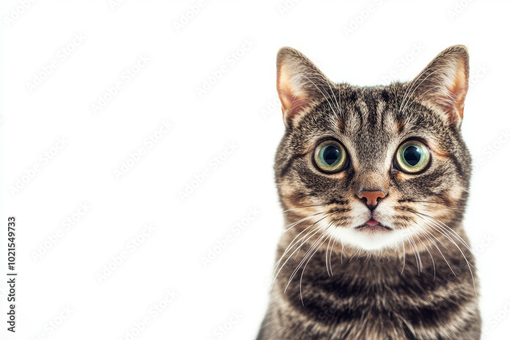 surprised cat with a funny and excited expression on white background surprised cat with a funny and excited expression on white background