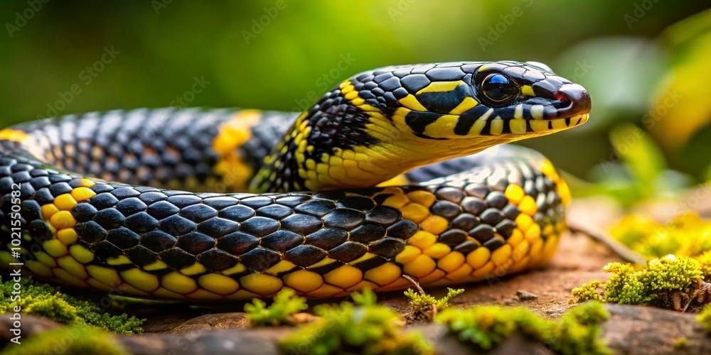 Stunning Black, Yellow, and White Snake in Natural Habitat Captured in Vibrant Detail for Wildlife and Nature Lovers Stunning Black, Yellow, and White Snake in Natural Habitat Captured in Vibrant Detail for Wildlife and Nature Lovers
