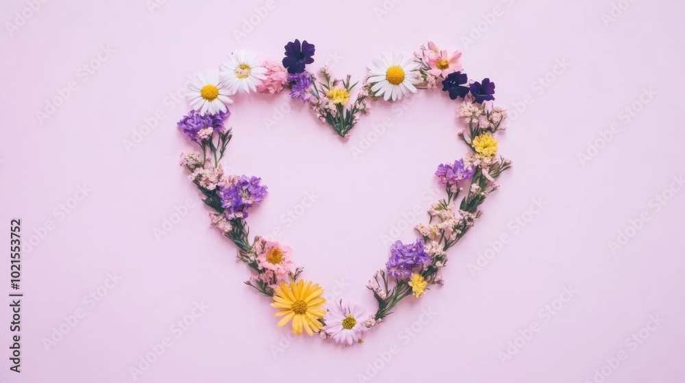 Spring floral heart on pink background for seasonal designs and decor Spring floral heart on pink background for seasonal designs and decor