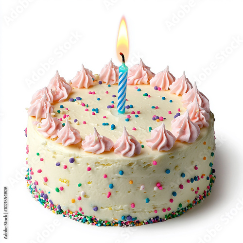 Beautifully Decorated Birthday Cake with Colorful Candles on White Plate