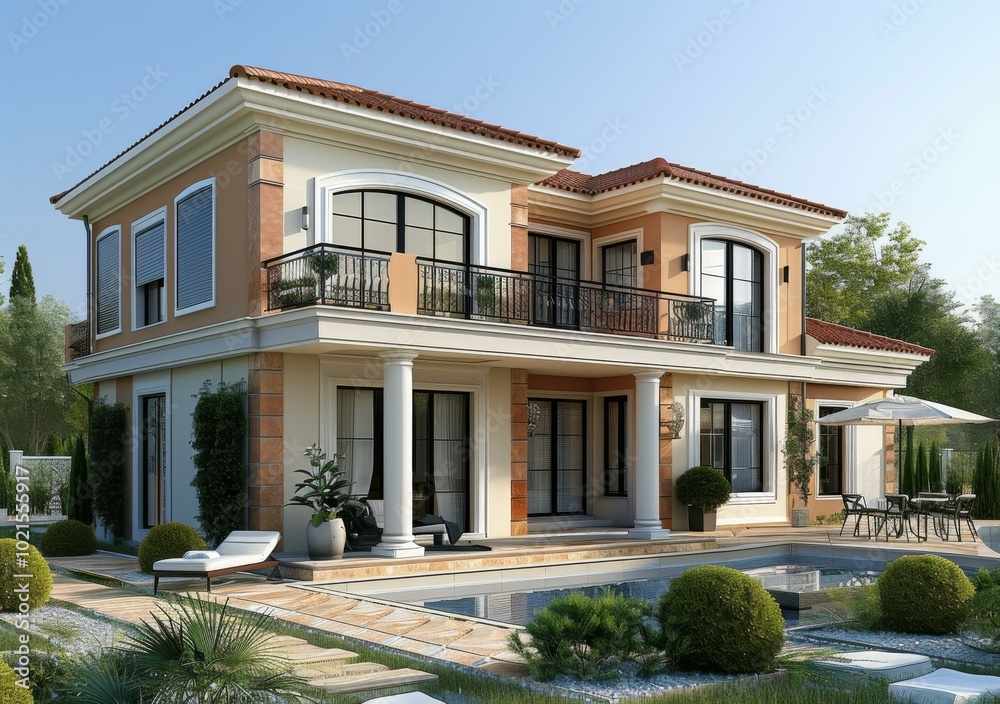 Fototapeta premium Luxury Villa Exterior Design with Swimming Pool