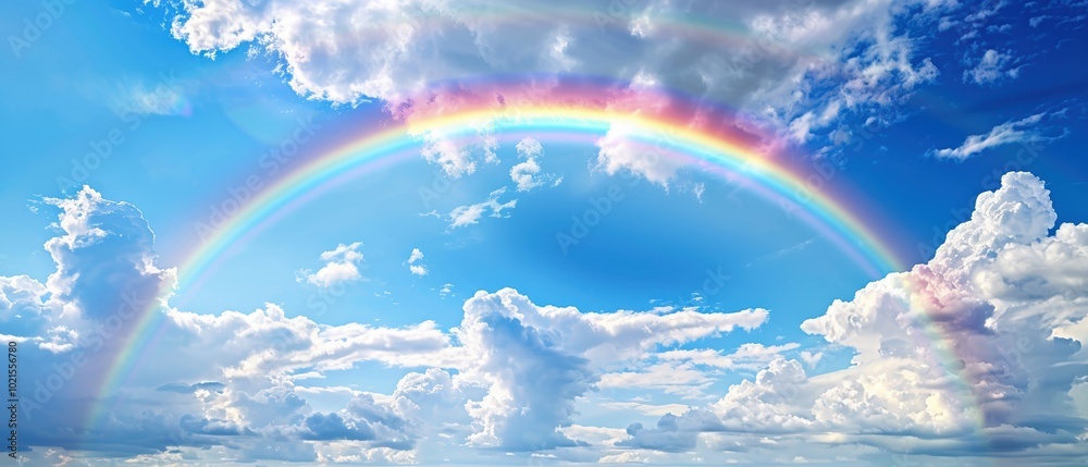 Vibrant Sky with Double Rainbow Over Clouds Vibrant Sky with Double Rainbow Over Clouds
