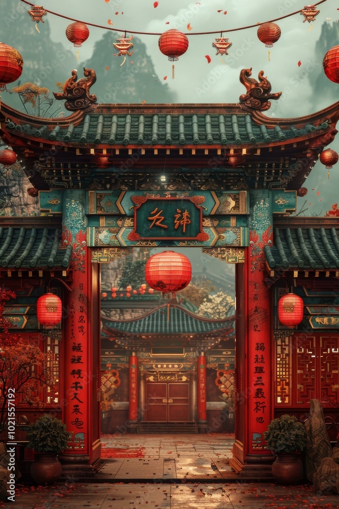 Traditional Chinese Architecture Gate Illustration Traditional Chinese Architecture Gate Illustration