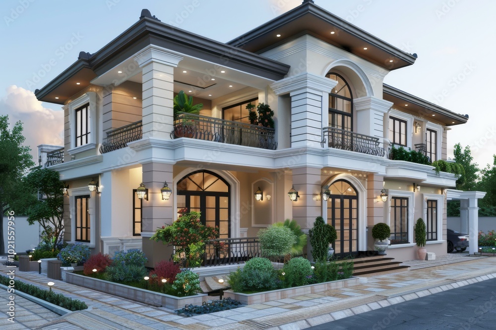 Elegant Classic Architecture Exterior Design Illustration Elegant Classic Architecture Exterior Design Illustration