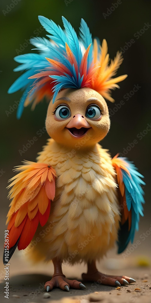 Fototapeta premium Featherly, a spirited badminton shuttlecock with a thirst for adventure. His cork body is adorned with vibrant feathers.