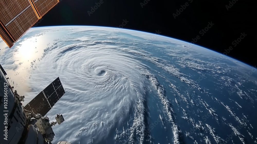 Hurricane filmed from the International Space Station. The view of ...