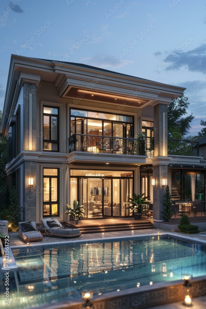 Fototapeta premium Luxury Modern Mansion with Backyard Pool