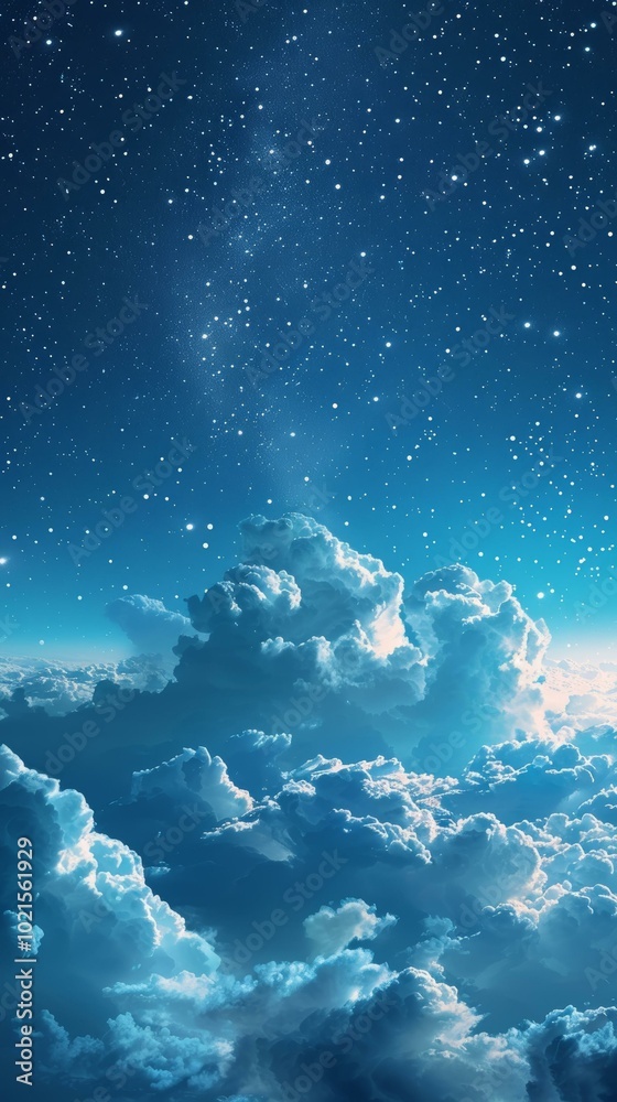 Blue sky and white clouds under the starry sky Blue sky and white clouds under the starry sky