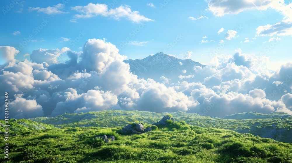 Obraz premium Stunning Mountain Meadow Under a Sky of Clouds