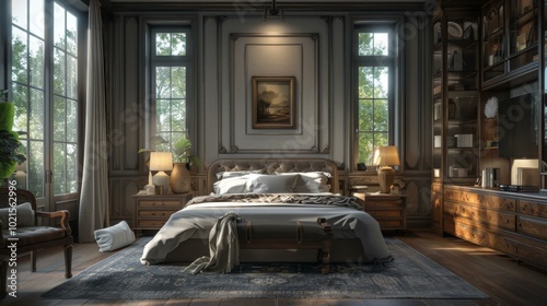 Elegant Classic Bedroom Interior Design Illustration