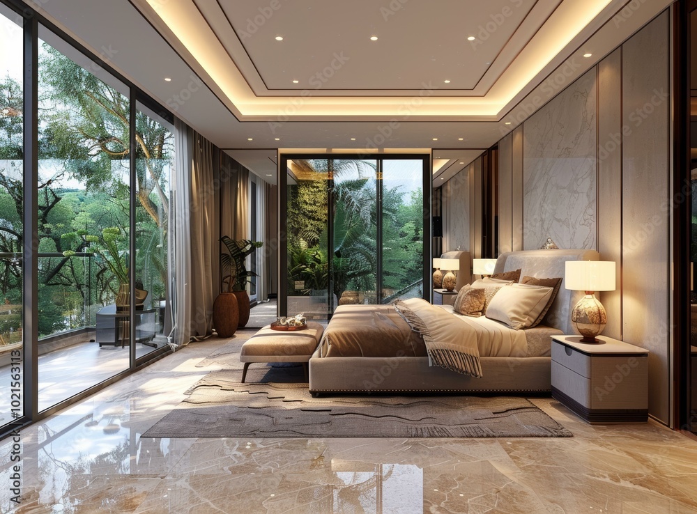Fototapeta premium Luxury Modern Bedroom Interior Design Illustration