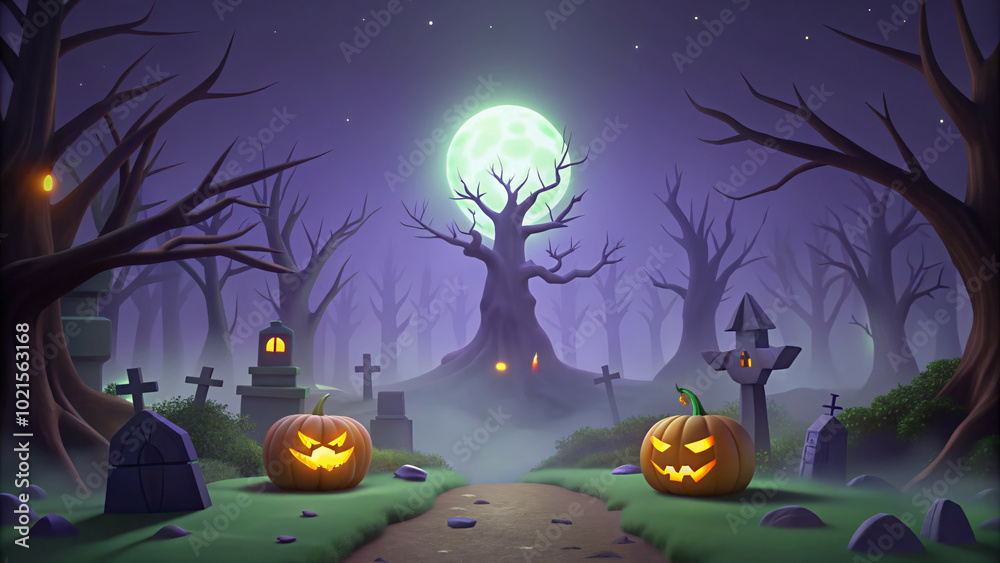 Fototapeta premium Spooky Halloween Night in a Haunted Forest, spooky halloween background