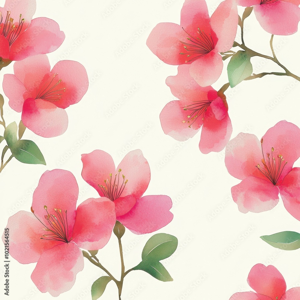 Soft Pink and Red Azaleas in Watercolor Style