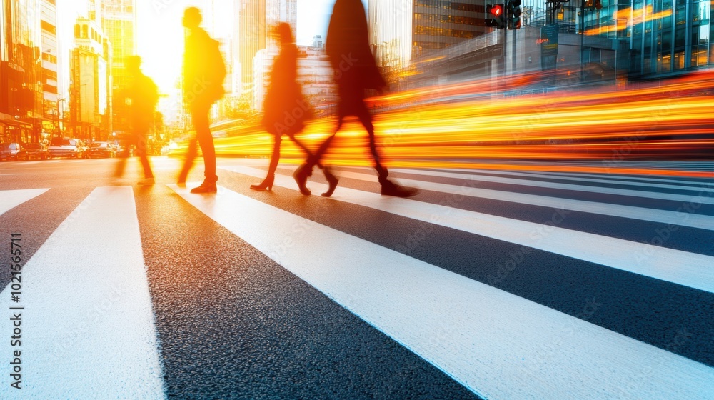 Blurred City Crosswalk with Motion Trails, AI Blurred City Crosswalk with Motion Trails, AI