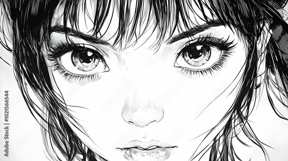 Black and White Illustration of a Woman's Eyes Black and White Illustration of a Woman's Eyes