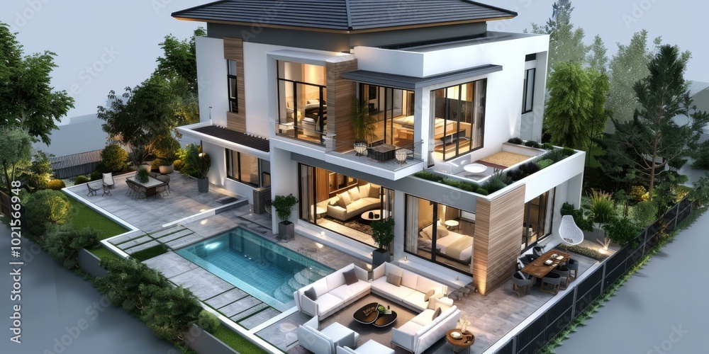 Modern Villa Exterior Design with Pool and Garden Modern Villa Exterior Design with Pool and Garden