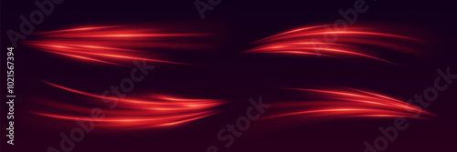 Collection of high speed motion lines. Dynamic motion traces with glare and light effects.