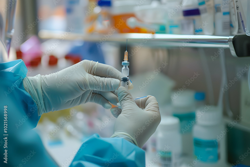 Medical Professional in Gloves Preparing a Syringe - Realistic Photo Medical Professional in Gloves Preparing a Syringe - Realistic Photo