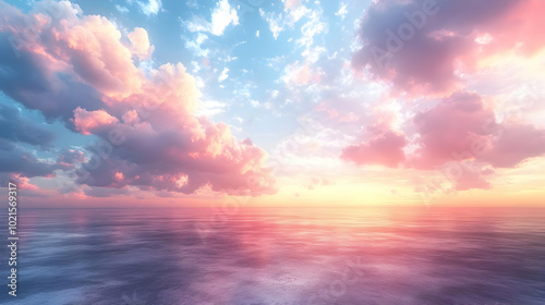 Pink and Blue Sunset Clouds Over Ocean - 3D Illustration