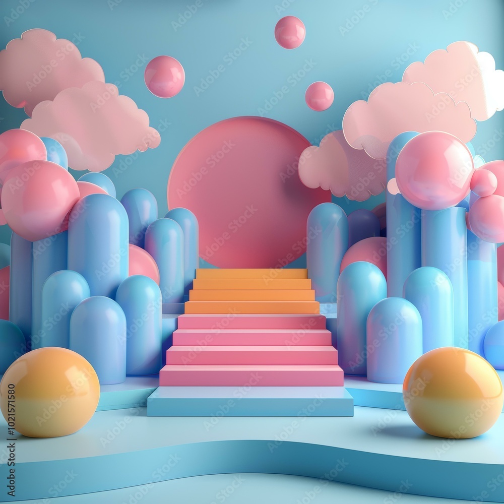 Abstract Geometric Pastel Scene with Steps Abstract Geometric Pastel Scene with Steps