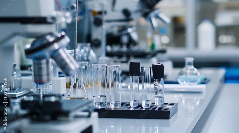 Close-up view of precision scientific instruments on a clean lab bench, taken in high-definition photography Close-up view of precision scientific instruments on a clean lab bench, taken in high-definition photography